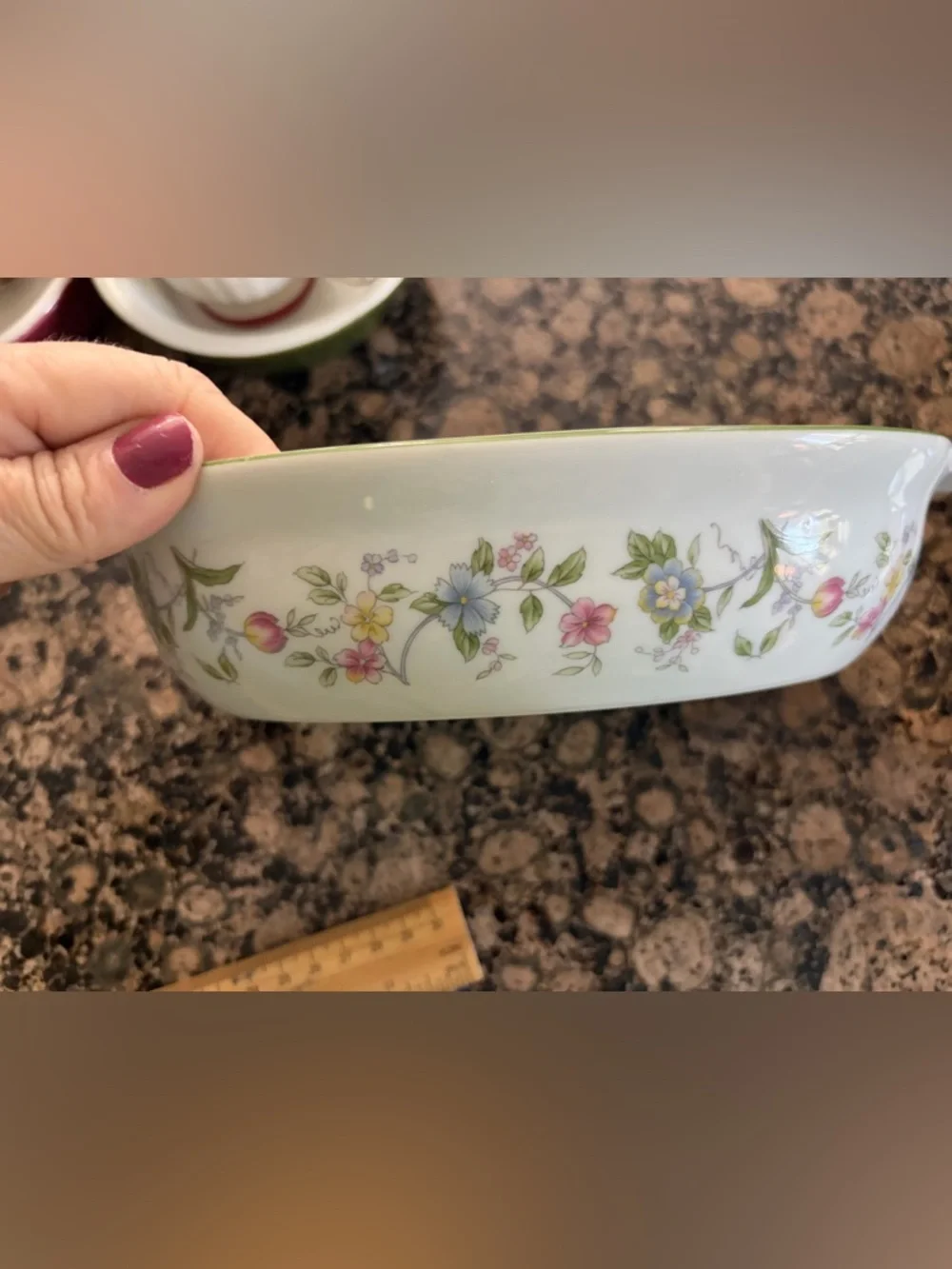 Andrea By Sadek White Porcelain Covered Serving Dish with Pastel Floral Design